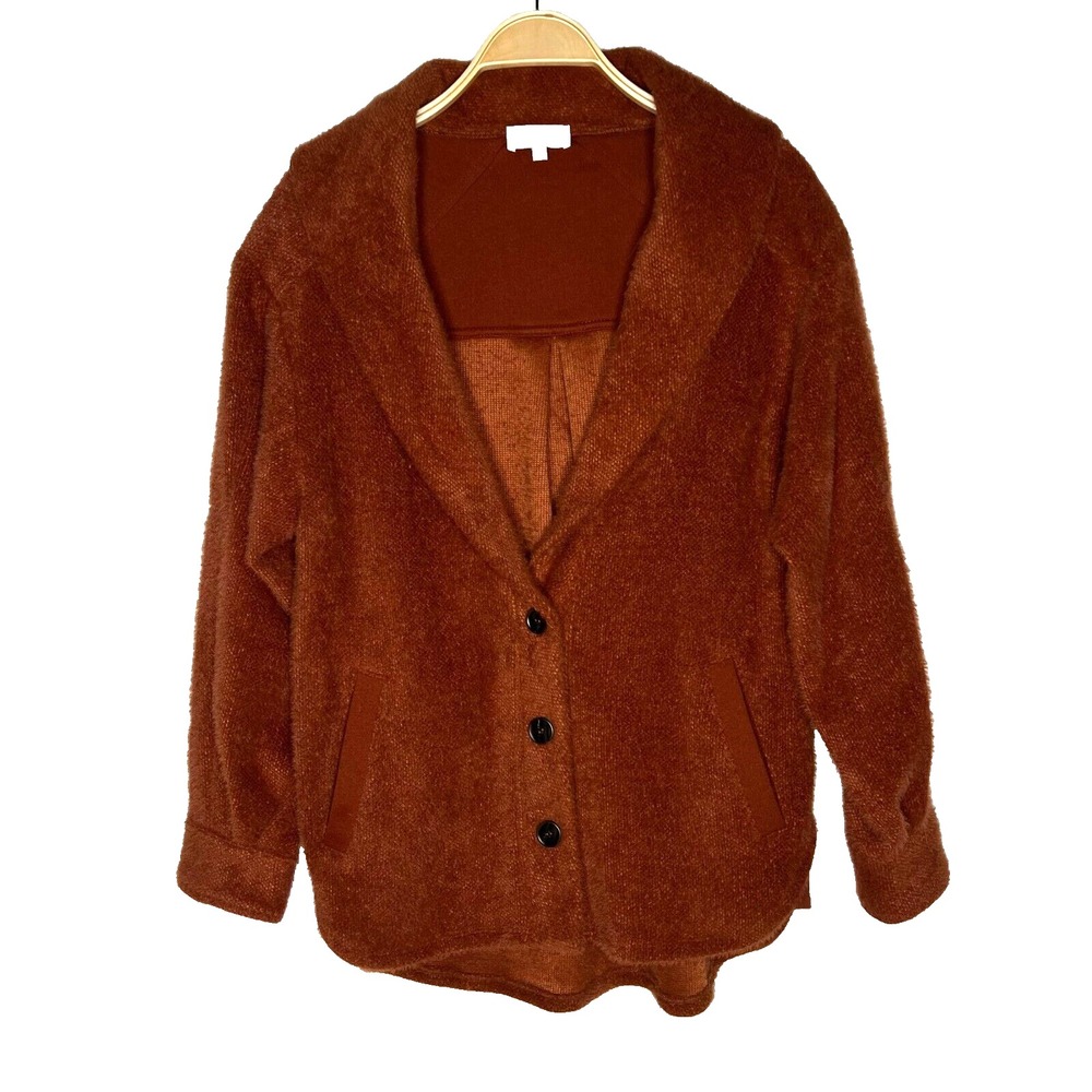 Skies Are Blue‎ Cardigan Jacket Womens Medium Rust Orange Fuzzy Chenille
